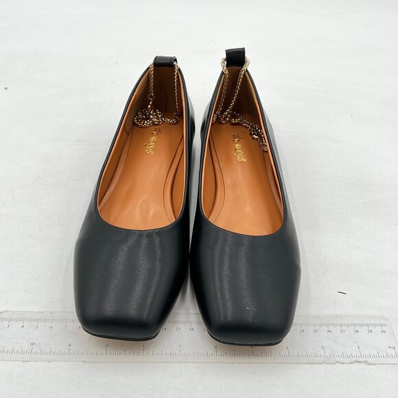 Wo Wagas Black Chains Pumps Metal Ankle Strap Flats Square Toe Shoe Party Dating - Picture 3 of 8